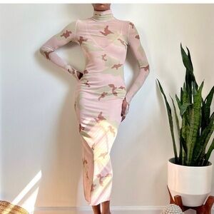 Revolve AFRM Shailene Long Sleeve Mesh Camo Bodycon Dress Size L